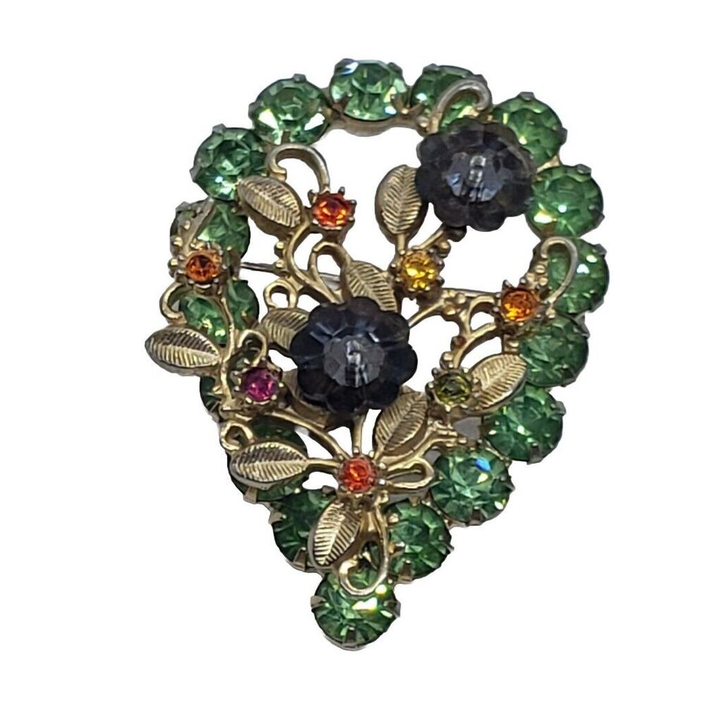 Vintage Brooch Rhinestone Crystal Flower Margarita Rivoli Rare Austria Art Deco